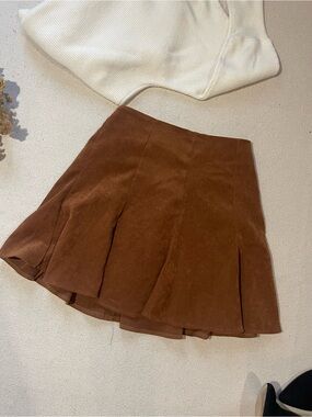 LOVE Cognac Corduroy A-Line Pleated Mini Skirt — Coquette — Korea